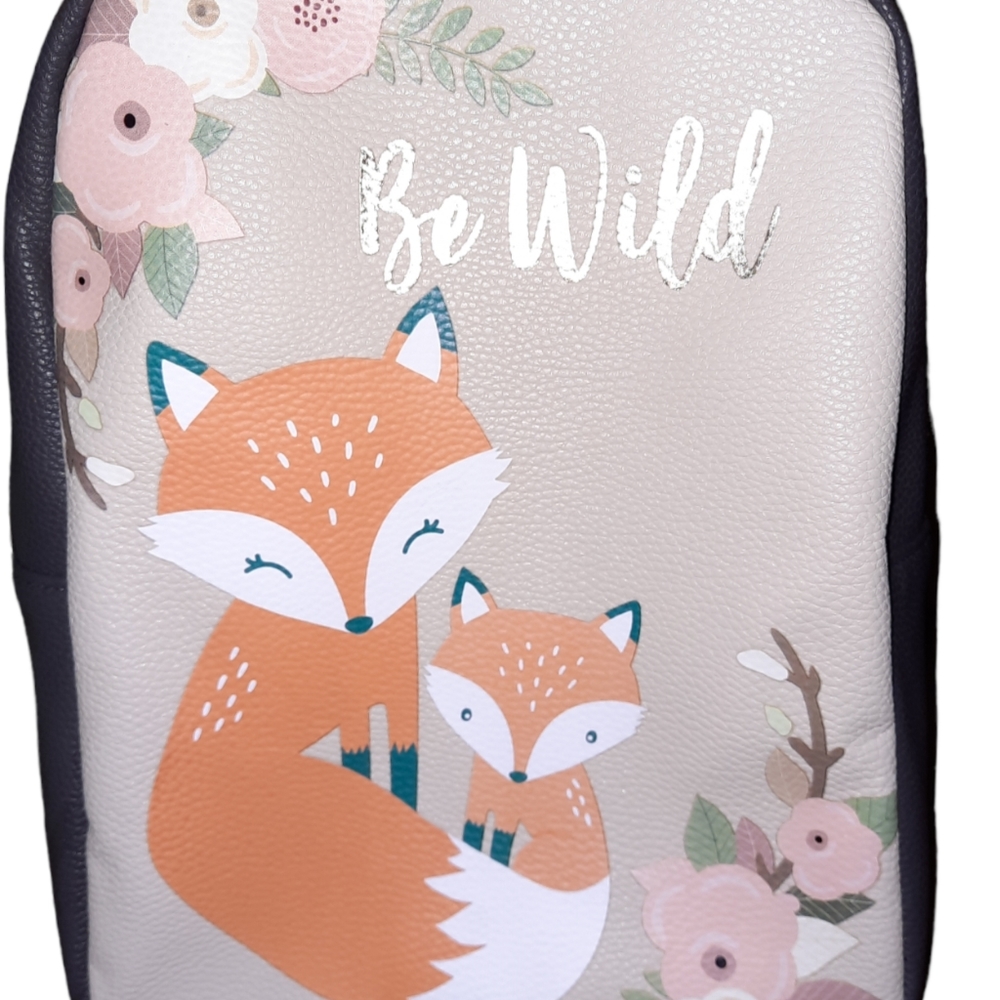 New BE WILD Zippered Backpack Fox Mom Baby Floral Kids Children Girls School Bag